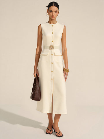 Button-Front Belted Maxi Dress