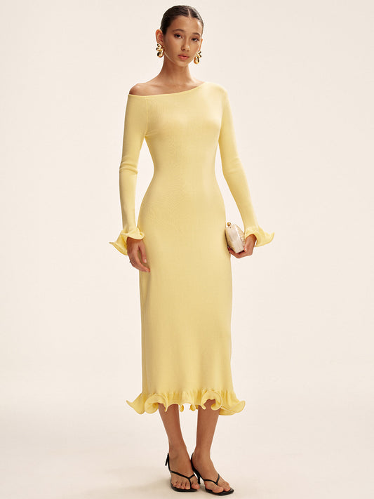 Off-Shoulder Ruffle Hem Sweater Dress