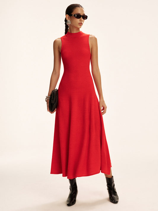 Sleeveless Mock Neck Wool Blend Maxi Sweater Dress
