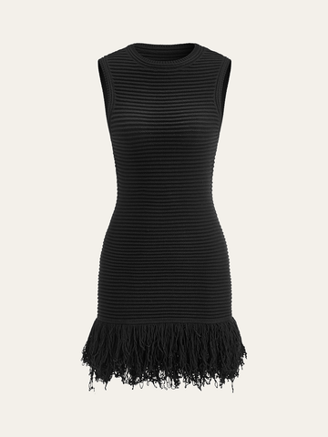 Sleeveless Fringe Hem Sweater Dress