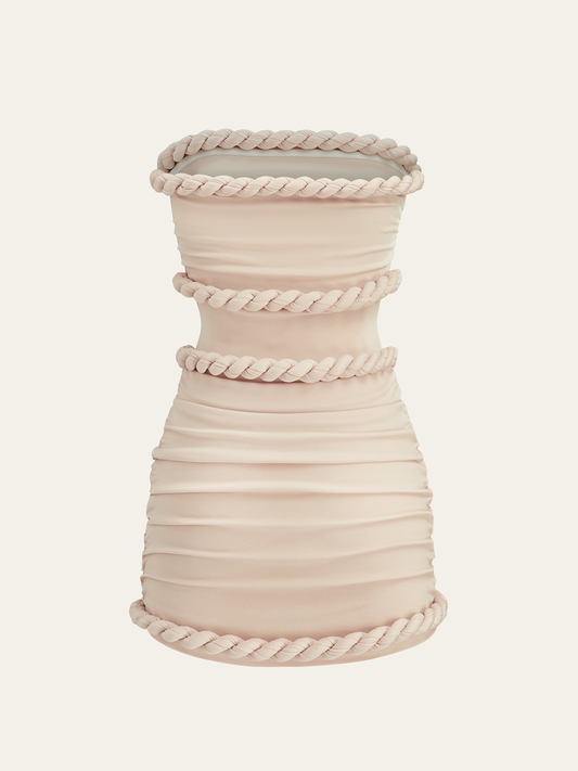 Braided Rope Trim Ruched Strapless Dress