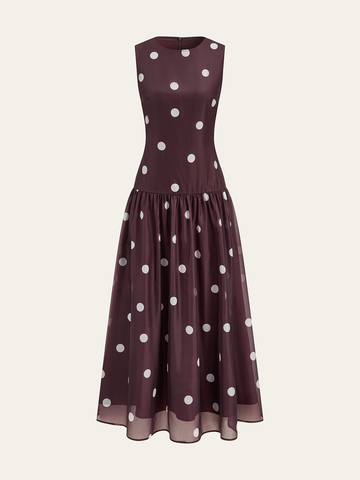 Polka Dot Sleeveless Chiffon Maxi Dress