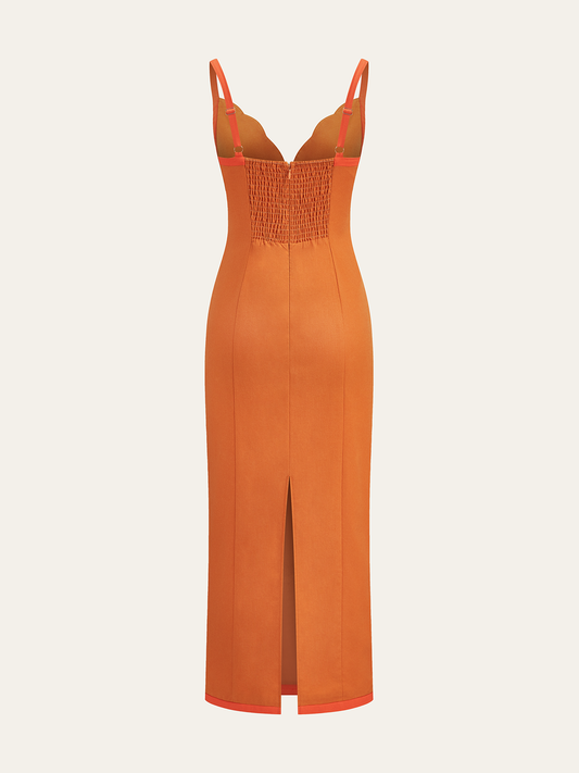 Linen & Cotton Contrast Trim Maxi Dress