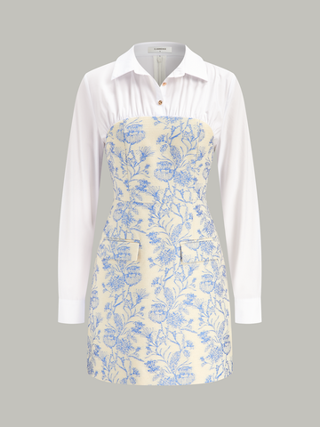 Shirt Collar Floral Jacquard Mini Dress