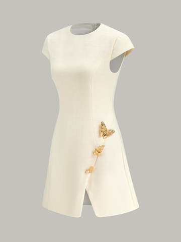 Butterfly Embellished Cap Sleeve Dress