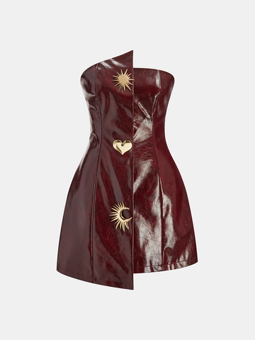 Strapless Asymmetric Faux Leather Dress