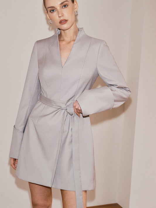 Belted V-Neck Long Sleeve Dress