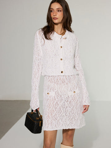 Textured Knit Cardigan and Dress Two-Piece Set
