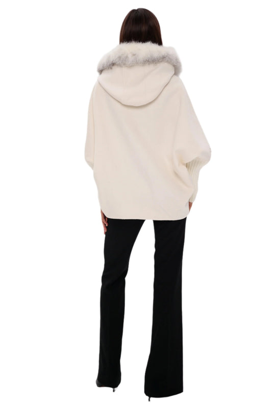 Faux Fur Hooded Knit Sleeve Jacket