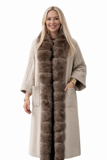 Cable-knit poncho coat