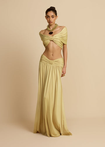 Beige Off - Shoulder Cutout Two - Piece Set