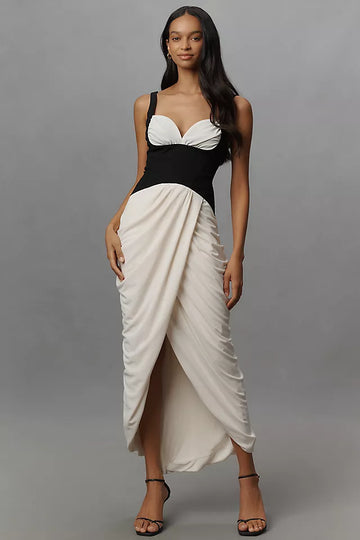 Black and White Color Blocked Maxi Dress