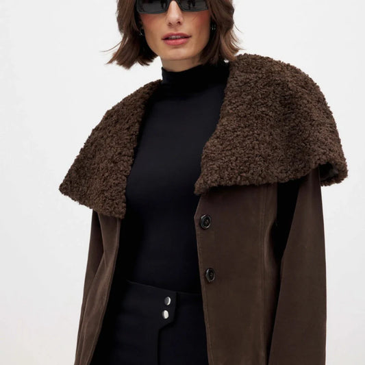 Faux Fur Collar Brown Jacket