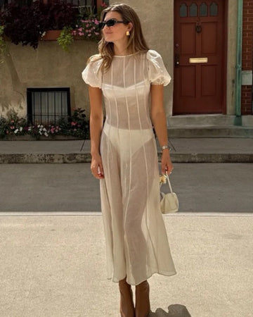 Sheer Puff Sleeve Maxi Dress