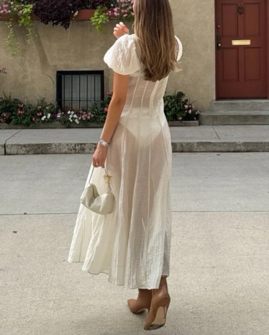 Sheer Puff Sleeve Maxi Dress