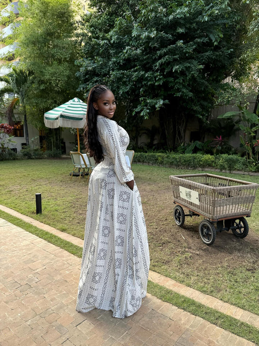 White patterned maxi dress