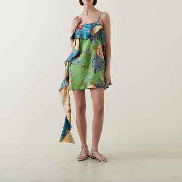 Multicolor Floral Print Asymmetric Ruffle Mini Dress