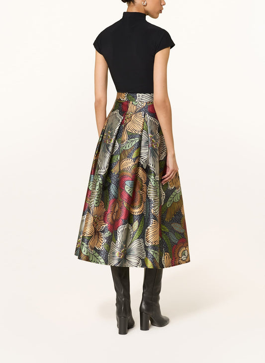 Multicolored Floral Print Midi Skirt