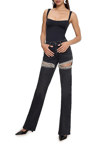 Crystal Fringe Distressed Denim Jeans