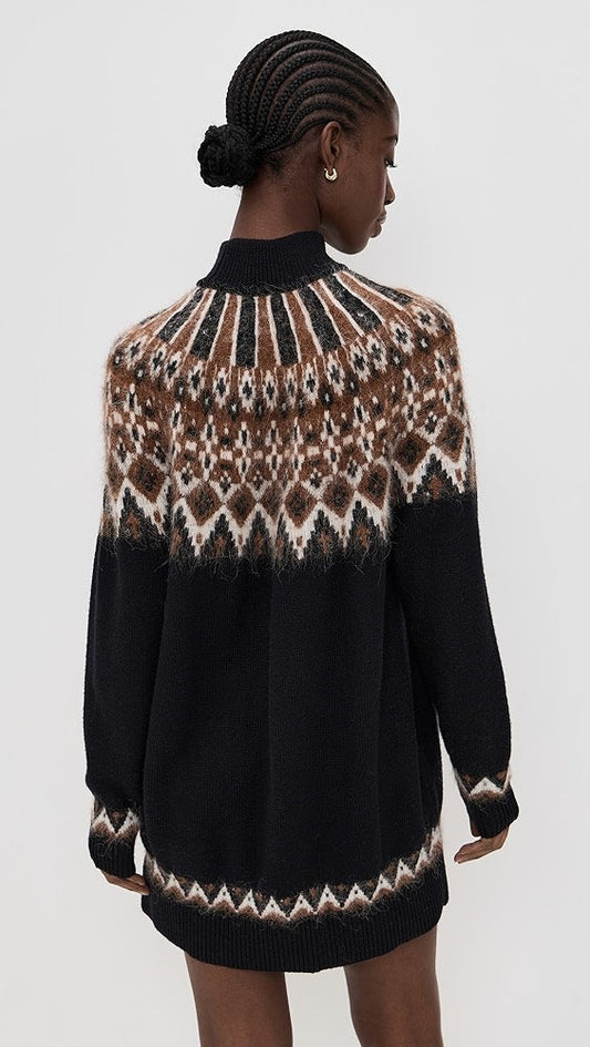 Nordic Patterned Turtleneck Mini Dress