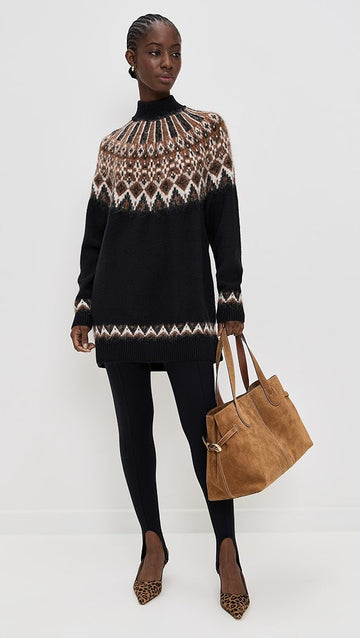 Nordic Patterned Turtleneck Mini Dress