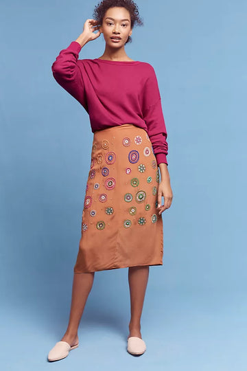 Midi-length beaded skirt