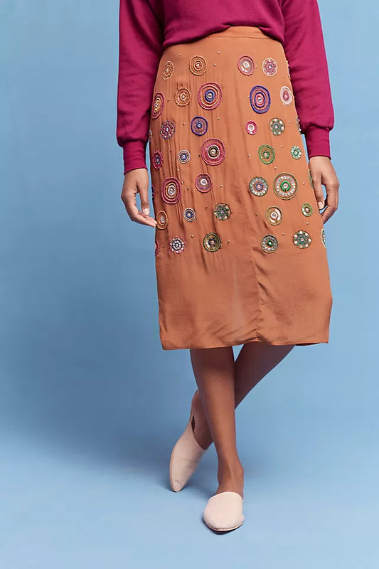 Midi-length beaded skirt