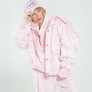 Pink and white printed hooded jacket
