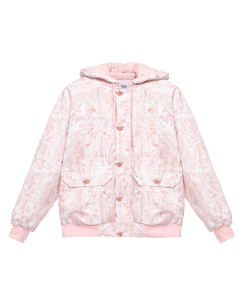 Pink and white printed hooded jacket