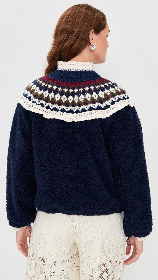 Navy Blue Sherpa Jacket