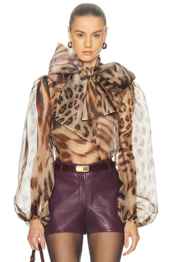 Leopard print tulle shirt
