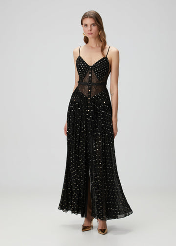 Black chiffon long evening dress