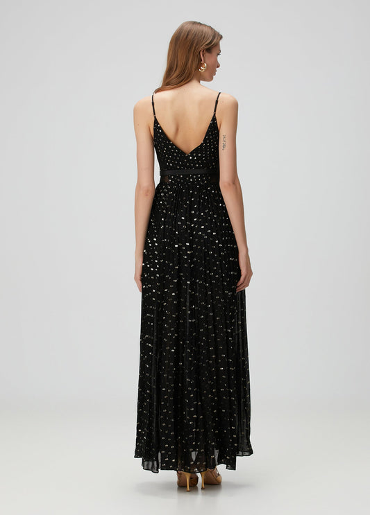 Black chiffon long evening dress