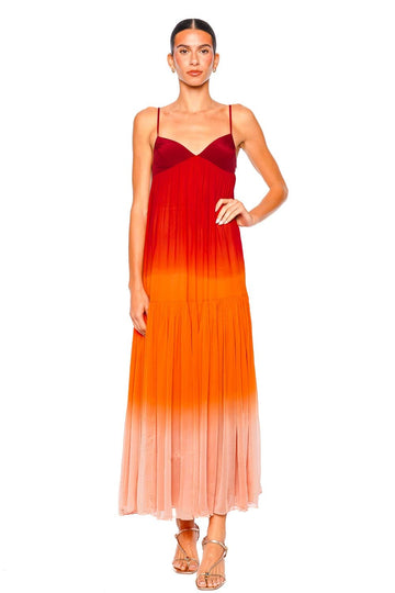 Ombre Red-Orange Satin Cami Maxi Dress