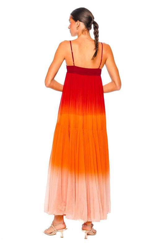 Ombre Red-Orange Satin Cami Maxi Dress