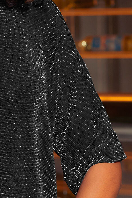 Sparkle Turtleneck Half-Sleeve Top