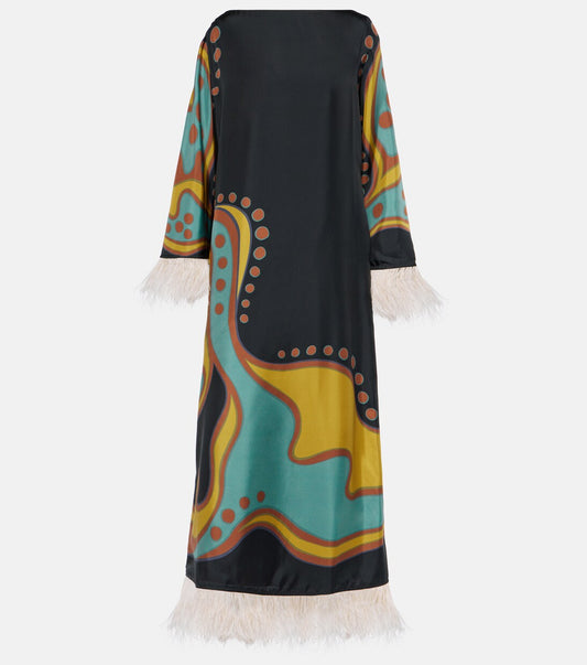 Opera feather-trimmed twill gown