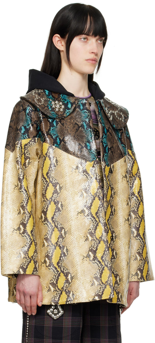 Snake-embossed patent leather jacket