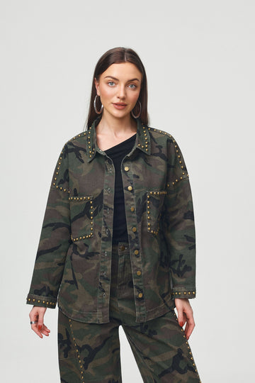 Studded military-style printed jacket