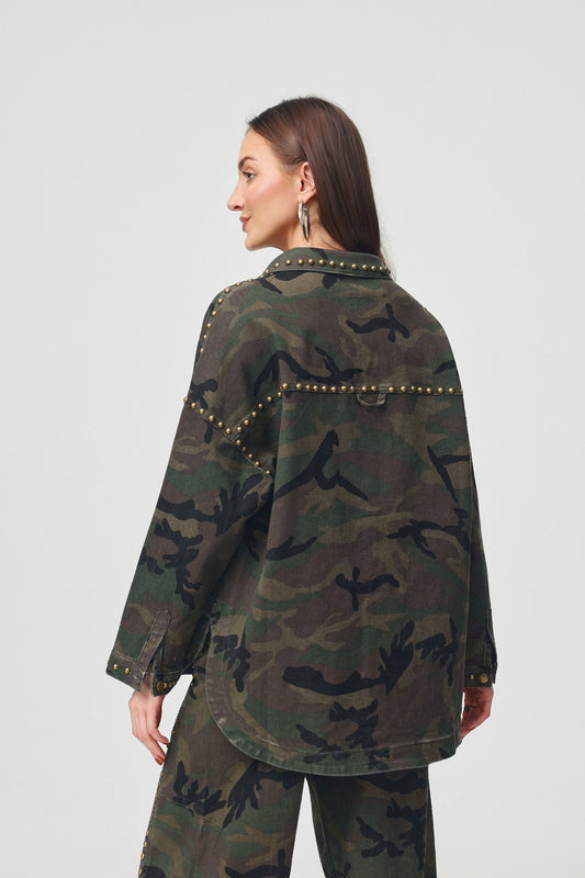 Studded military-style printed jacket