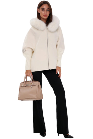 Faux Fur Hooded Knit Sleeve Jacket