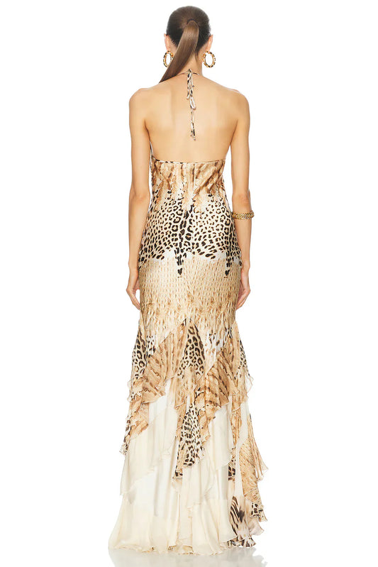 Leopard Print Halter Maxi Dress