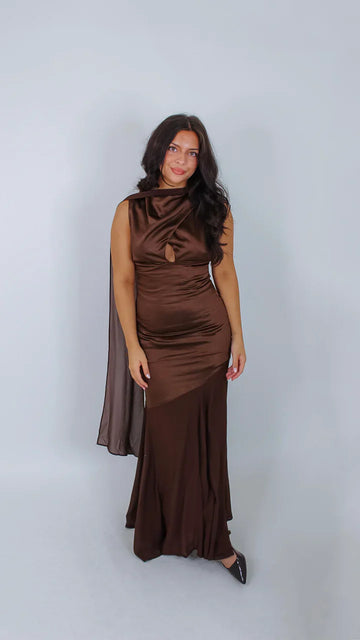 Satin Asymmetric Cape Gown