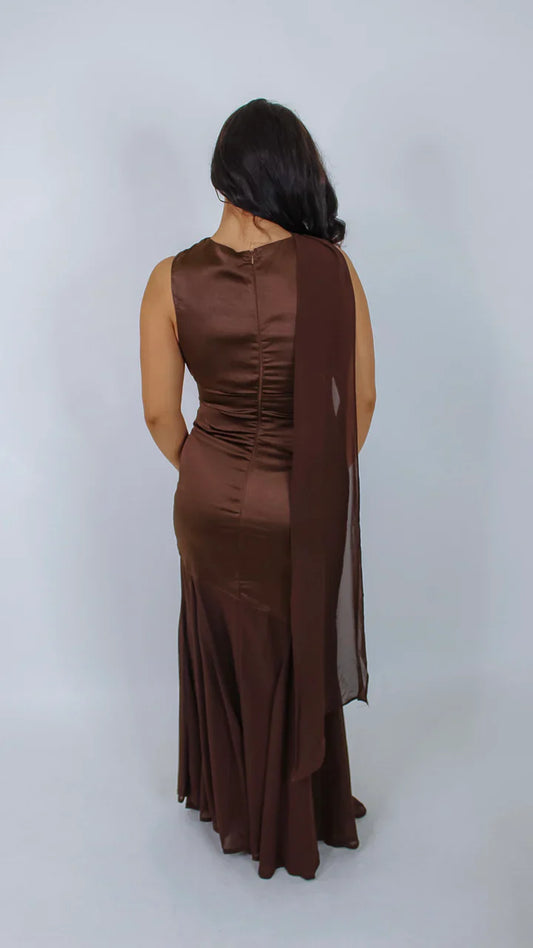 Satin Asymmetric Cape Gown