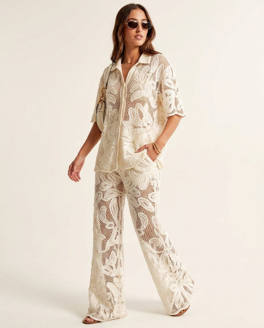 Ivory Eyelet V-Neck Maxi Dress "Freya" Ivory Maxi Dress with Relaxed Fit silhouette and Textured texture, clean studio product view for Resort Wear, a private garden lunch, US East / Hamptons Elite