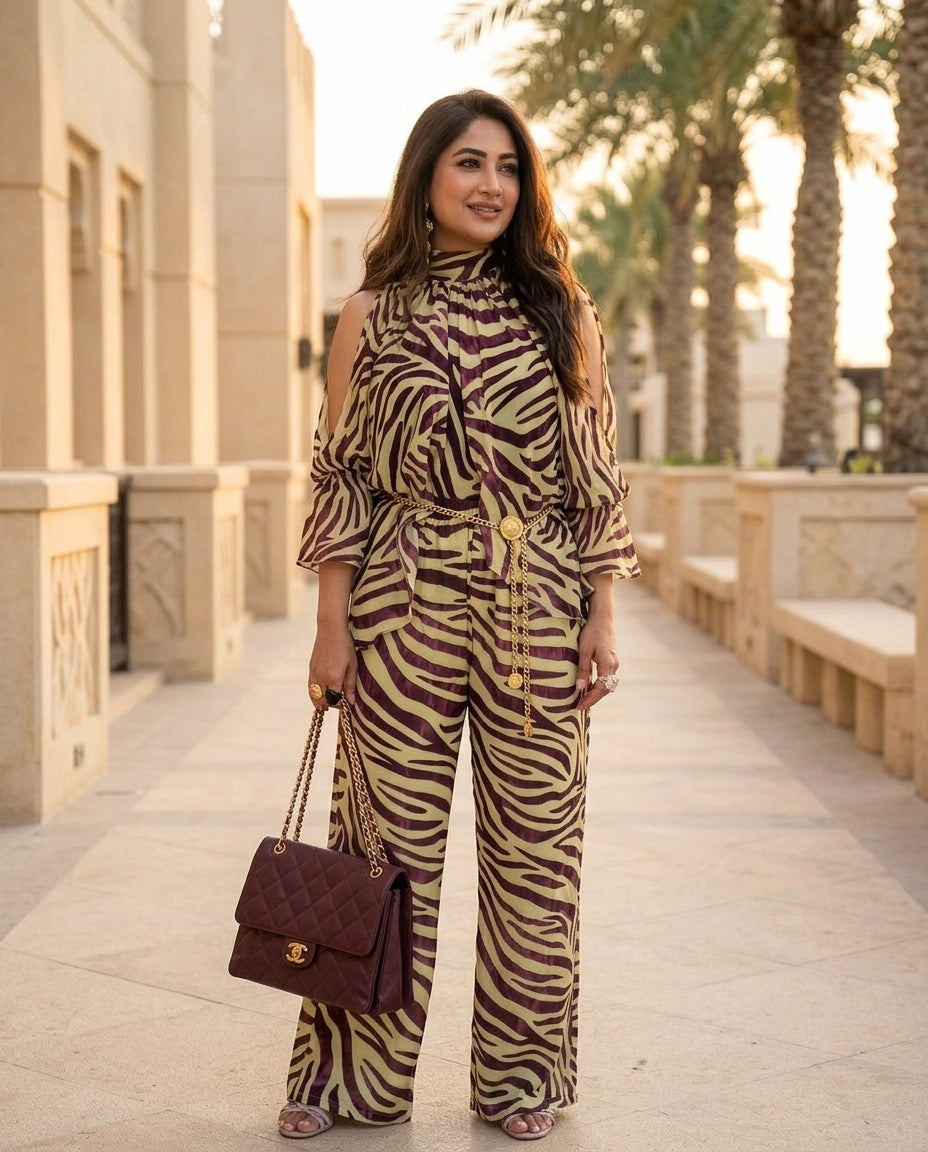 Sage Eyelet V-Neck Pant Set "Noelle" Sage Pant Set with Wide-Leg silhouette and Textured texture, lifestyle scene image for Summer Getaway, Sunset in Malibu, US Coastal Glam