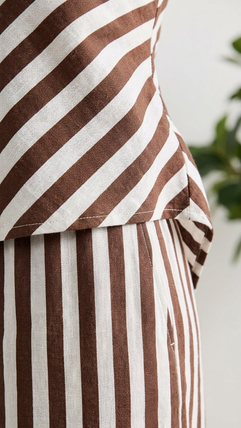 Brown Eyelet Strapless Pant Set "Serena" Brown Pant Set with Asymmetric silhouette and Linen Blend texture, additional styling view for Resort Wear, a polished coastal brunch, US East / Hamptons Elite