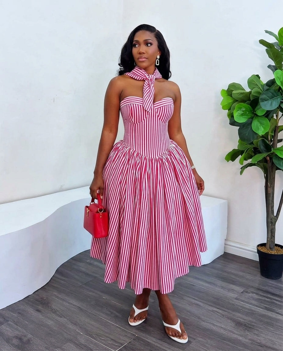 Red Eyelet Sweetheart Maxi Dress "Vivienne" Red Maxi Dress with Structured silhouette and Textured texture, side or back garment view for Wedding Guest, Coffee in Marais, Euro Chic Premium