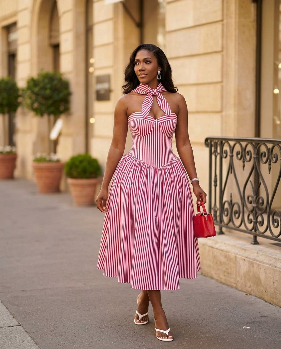 Red Eyelet Sweetheart Maxi Dress "Vivienne" Red Maxi Dress with Structured silhouette and Textured texture, fabric and construction detail for Wedding Guest, Coffee in Marais, Euro Chic Premium