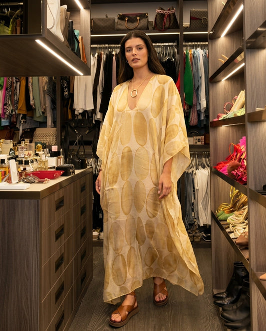 Light Beige Eyelet V-Neck Maxi Dress "Alba" Light Beige Maxi Dress with Asymmetric silhouette and Textured texture, front view product image for Resort Wear, Weekend in The Hamptons, US East / Hamptons Elite